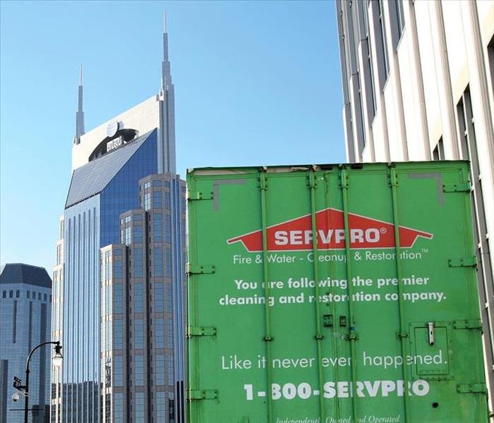 SERVPRO box truck driving through a city
